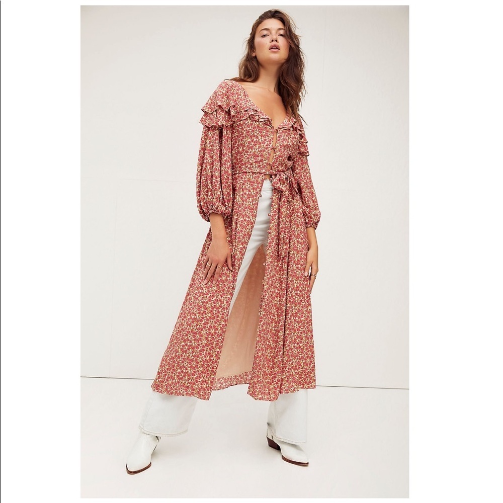Free People Float On A Sunbeam Midi Dress Rose Floral Button Front S NWT